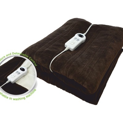 Almofada térmica elétrica castanha com controlador branco