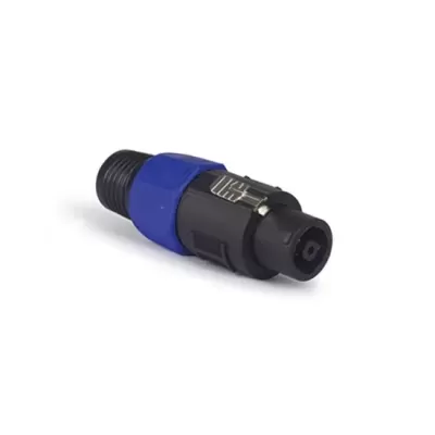 Conector de áudio preto e azul em fundo branco