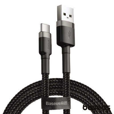 Cabo USB USB-C preto com revestimento de tecido e etiqueta Baseus