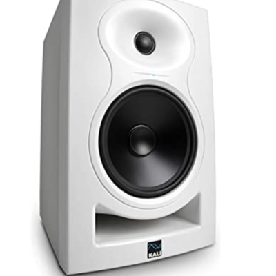 Coluna de áudio branca da marca KALI com dois altifalantes visíveis