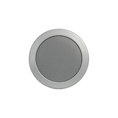 Coluna de som redonda prateada com grelha cinza
