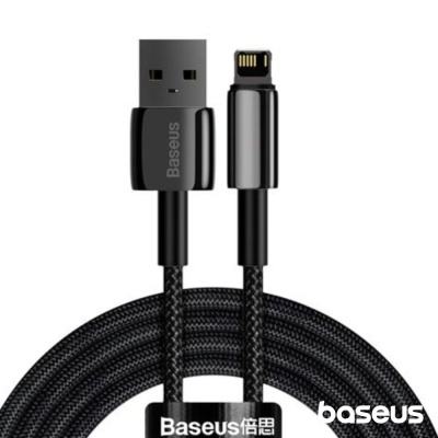 Cabo de carregamento Baseus com USB e Lightning, malha preta trançada