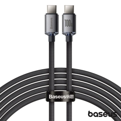 Cabo USB tipo C preto trançado com conectores cinzentos Baseus 100W