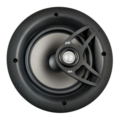 Coluna de som redonda preta e cinzenta modelo Polk V80