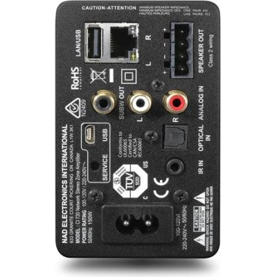 Painel traseiro de equipamento eletrónico com múltiplas portas e entradas