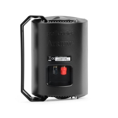 Coluna preta para som com suportes e conector