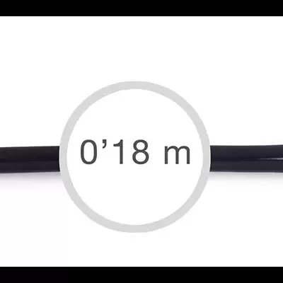 Cabo divisor de áudio preto com fichas jack de 3,5 mm e indicação 0'18 m