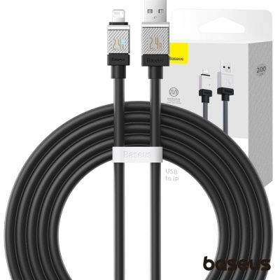 Cabo USB preto Baseus para iPhone com terminais metálicos