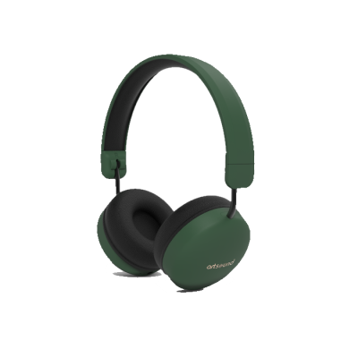 Auriculares verdes com almofadas pretas e arco ajustável