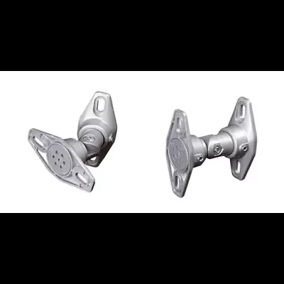 Dois suportes metálicos prateados com base triangular