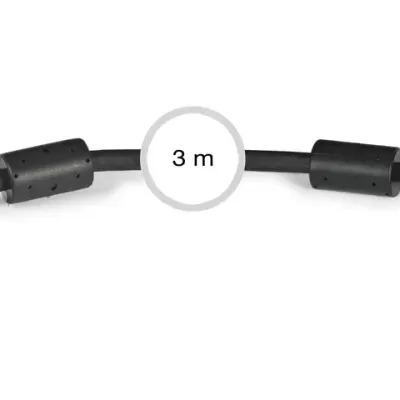 Cabo VGA preto com conectores em ambas as extremidades e etiqueta 3 m