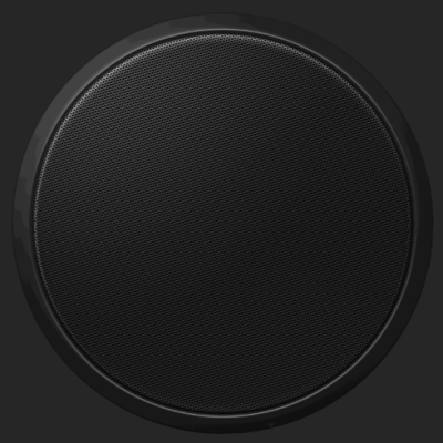Altifalante circular preto com grelha metálica preta e borda lisa