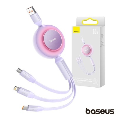 Cabo de carregamento Baseus multiconector rosa e lilás com embalagem