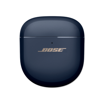 Estojo de carregamento azul escuro para auscultadores Bose com logótipo prateado