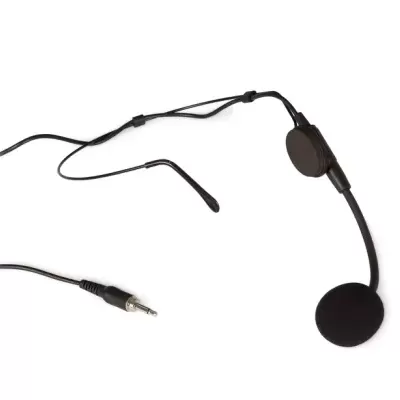 Microfone preto com cabo e espuma na cápsula