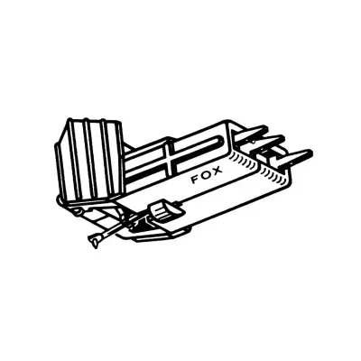 Desenho de equipamento branco com as palavras FOX e INFINITY e estruturas cilíndricas