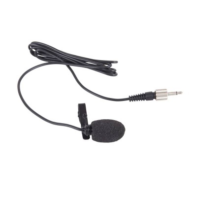 Microfone de lapela preto com cabo e conector 3.5 mm