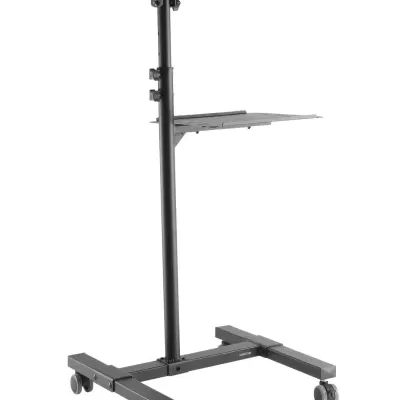 Carrinho móvel preto com rodas e plataformas ajustáveis