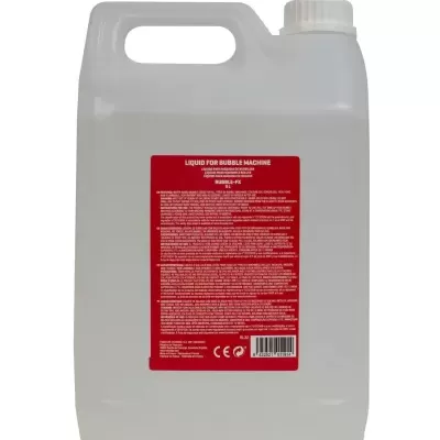 Recipiente plástico com líquido para máquina de bolhas e etiqueta vermelha