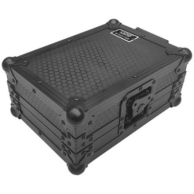 Mala preta rígida com padrão hexagonal e etiqueta DJ GEAR CASE