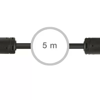 Cabo HDMI preto de 5 metros com conectores padrão e ferrites no cabo