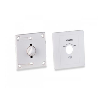 Controladores de volume brancos quadrados de parede com botões rotativos