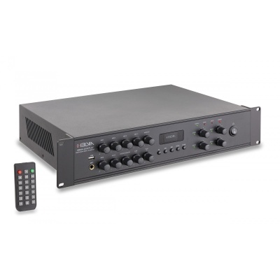 Amplificador de áudio preto Edion EA-9150 com comando remoto