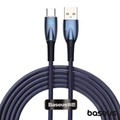 Cabo USB azul trançado Baseus com conectores USB A e USB tipo C