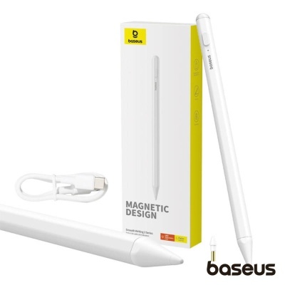 Caneta digital branca Baseus com cabo USB e embalagem
