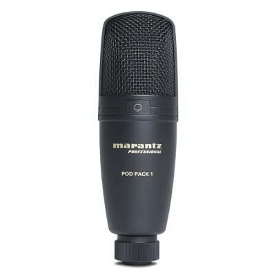 Microfone preto Marantz Professional POD PACK 1 em fundo branco