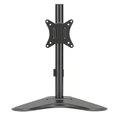 Suporte para monitor preto com base triangular e haste vertical