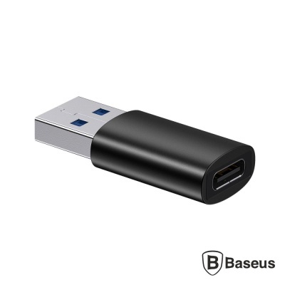 Adaptador USB Baseus preto com conector USB tipo A e porta USB tipo C