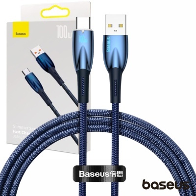 Cabo USB Baseus azul metálico com cabo trançado e embalagem