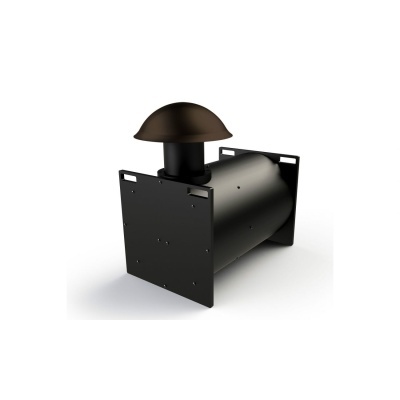 Exaustor industrial preto cilíndrico com base quadrada e tampa cúpula