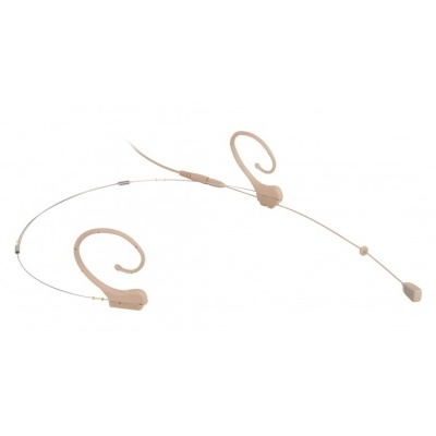 Microfone headset profissional bege com suporte auricular e braço flexível