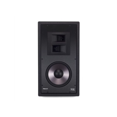 Coluna de som embutida preta Klipsch com alto-falante visível