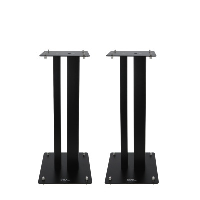 Par de suportes para colunas pretos em metal com base quadrada