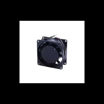 Ventoinha quadrada preta com cabos elétricos