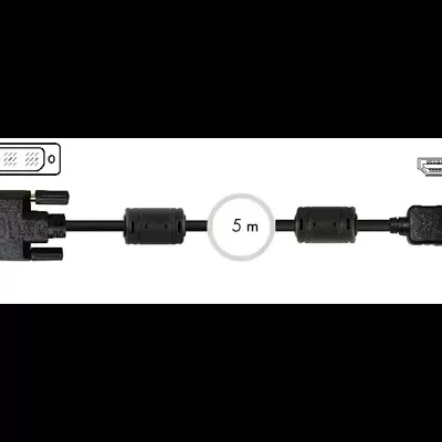 Cabo preto de 5 metros com conetores DB9 e HDMI e filtros de ferrite