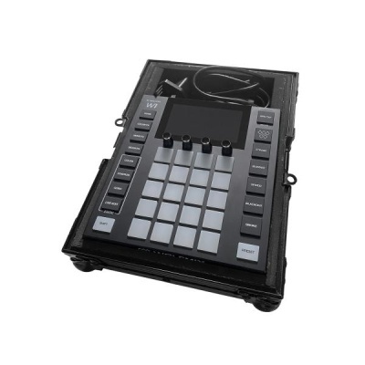 Controlador MIDI Akai Professional MPD218 com pads e botões dentro de estojo preto rígido