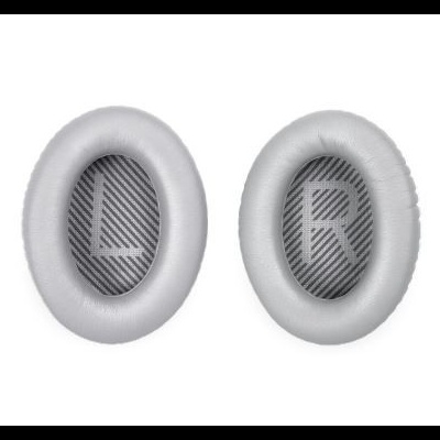 Almofadas de auscultadores cinza claras com letras L e R