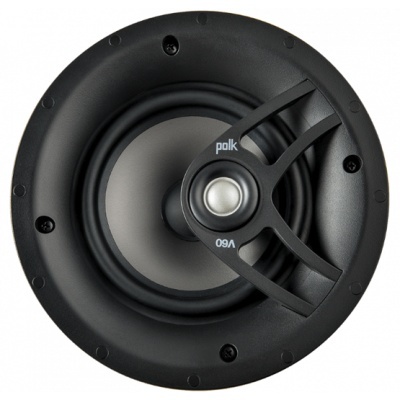 Coluna de som redonda embutida preta com texto polk V60