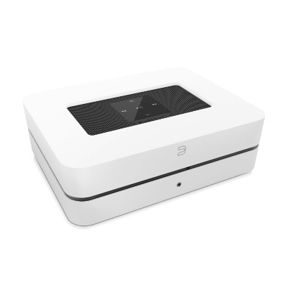 Dispositivo branco retangular com ecrã táctil preto e botão circular