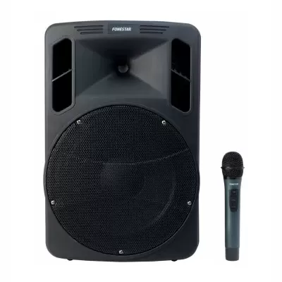 Coluna de som preta FONESTAR com microfone sem fios preto