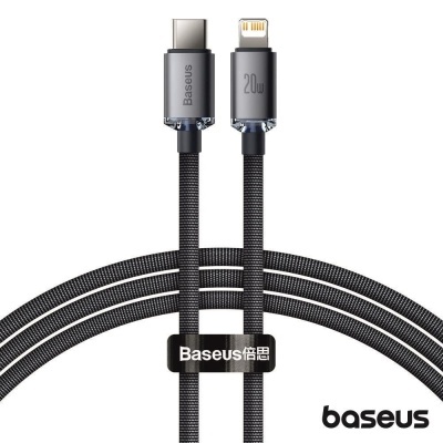 Cabo USB-C para Lightning Baseus 20W revestido de tecido preto e cinza