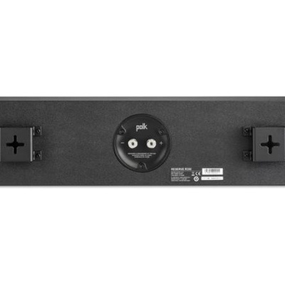 Barra de som preta com suportes e conetores RCA