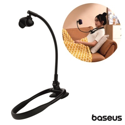 Suporte flexível preto para telemóvel com clip para prender no pescoço