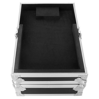 Mala caixa de transporte retangular com interior preto e estrutura metálica prateada