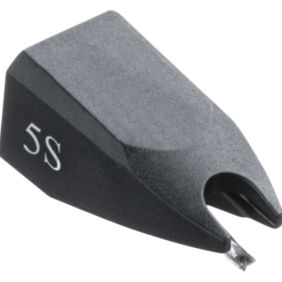 Agulha para gira-discos preta com ponta de diamante e texto '5S'