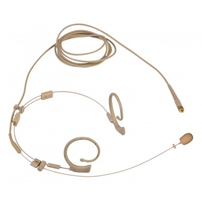 Microfone auricular bege com haste fina e conector